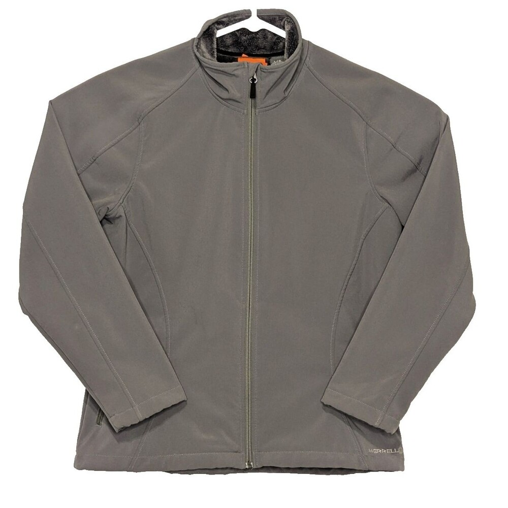 Merrell Womens Large Soft Shell Jacket Grey Fuzzy Lined Full Zip Outdoor Hiking